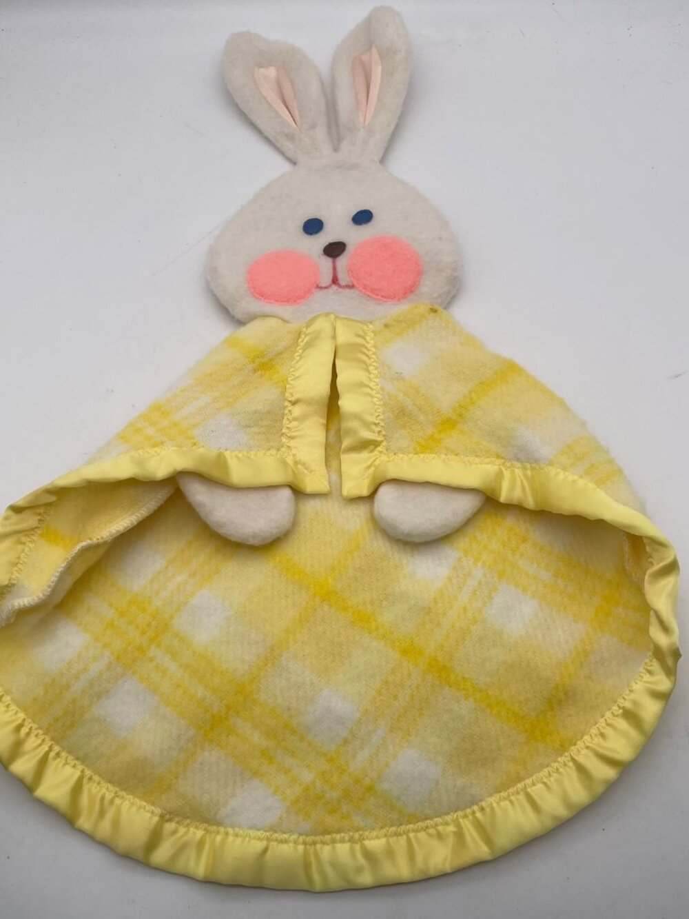 Vintage Fisher Price Lovely Bunny Security Blanket 1979 Yellow Checked EUC T23